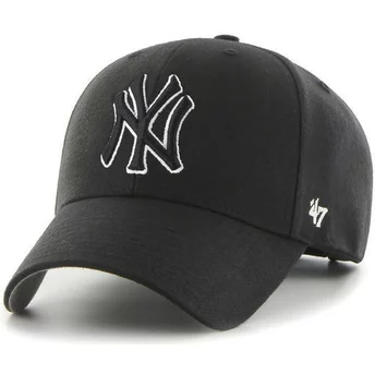 47 Brand Curved Brim Black And White Logo Black Logo New York Yankees MLB MVP Black Snapback Cap