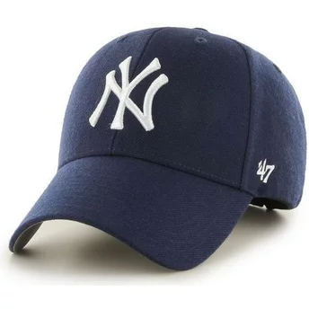 47 Brand Curved Brim White LogoNew York Yankees MLB MVP Navy Blue Snapback Cap