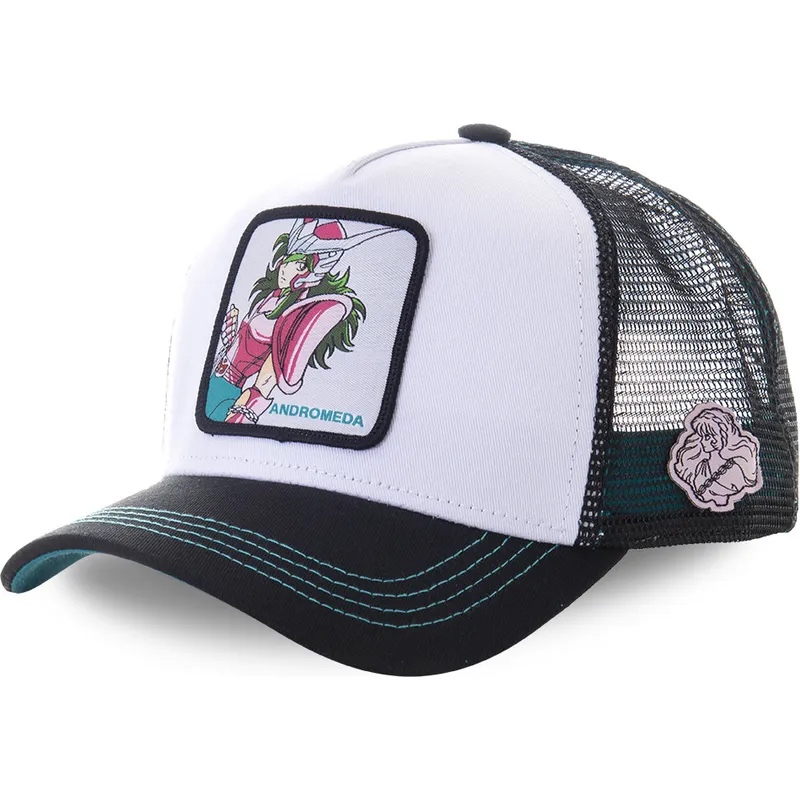 capslab-andromeda-shun-and2-saint-seiya-knights-of-the-zodiac-white-and-black-trucker-hat