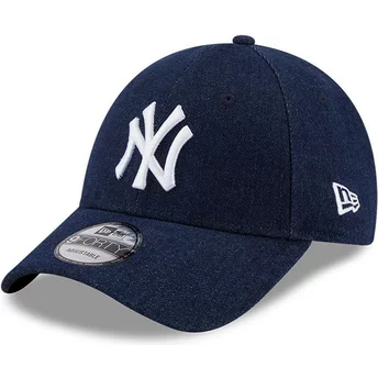 New Era Curved Brim 9FORTY Denim New York Yankees MLB Navy Blue Adjustable Cap
