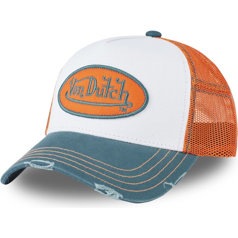 orange and blue von dutch hat