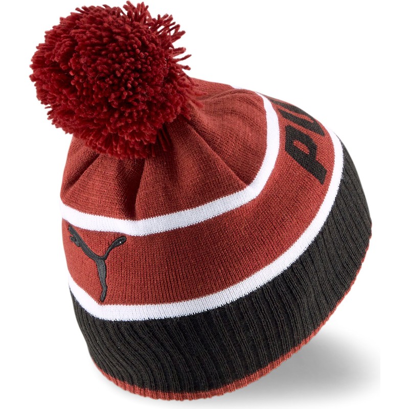 puma-red-and-black-beanie-with-pompom