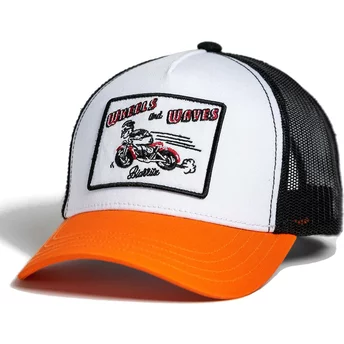 Wheels And Waves Orange County WW17 White, Black and Orange Trucker Hat