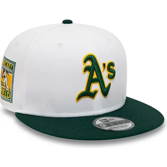 New Era Flat Brim Rickey Henderson 9FIFTY Crown Patches Oakland Athletics MLB White and Green Snapback Cap