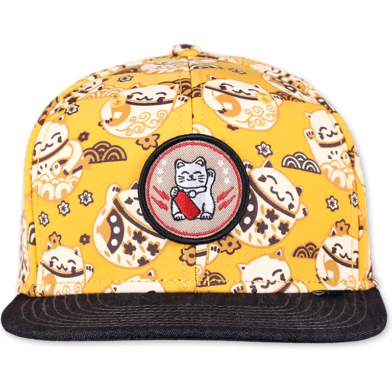 lippikset-littea-keltainen-snapback-lucky-cat-linen-djinns