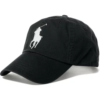 Polo Ralph Lauren Curved Brim White Logo Big Pony Chino Classic Sport Black Adjustable Cap