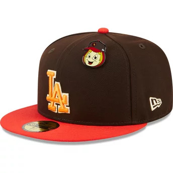 New Era Flat Brim 59FIFTY The Elements Fire Pin Los Angeles Dodgers MLB Brown and Red Fitted Cap