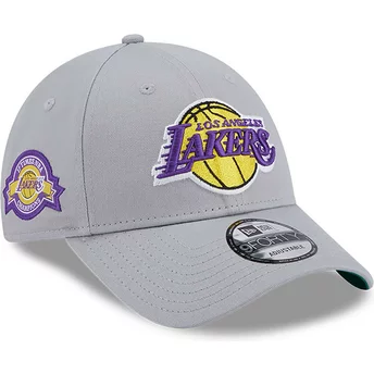 New Era Curved Brim 9FORTY Team Side Patch Los Angeles Lakers NBA Grey Adjustable Cap