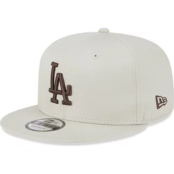 New Era Flat Brim Brown Logo 9FIFTY League Essential Los Angeles Dodgers MLB Beige Snapback Cap