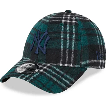 New Era Curved Brim Blue Logo 9FORTY Check New York Yankees MLB Green Adjustable Cap