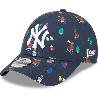 New Era Curved Brim Youth 9FORTY Festive New York Yankees MLB Navy Blue Adjustable Cap