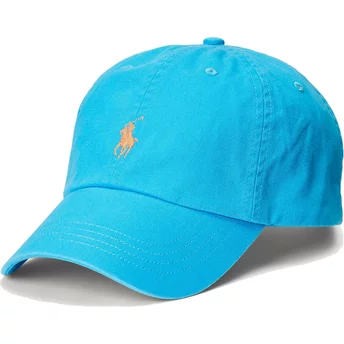 Polo Ralph Lauren Curved Brim Orange Logo Cotton Chino Classic Sport Blue Adjustable Cap