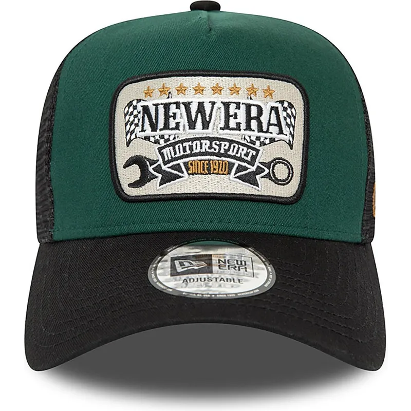 lippikset-kaareva-rekka-vihrea-snapback-a-frame-patch-motorsport-new-era