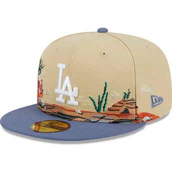 New Era Flat Brim 5950 Team Landscape Los Angeles Dodgers MLB Brown and Blue Fitted Cap