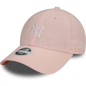 New Era Curved Brim Women 9FORTY Linen New York Yankees MLB Pink Adjustable Cap