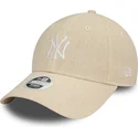 new-era-curved-brim-women-9forty-linen-new-york-yankees-mlb-beige-adjustable-cap