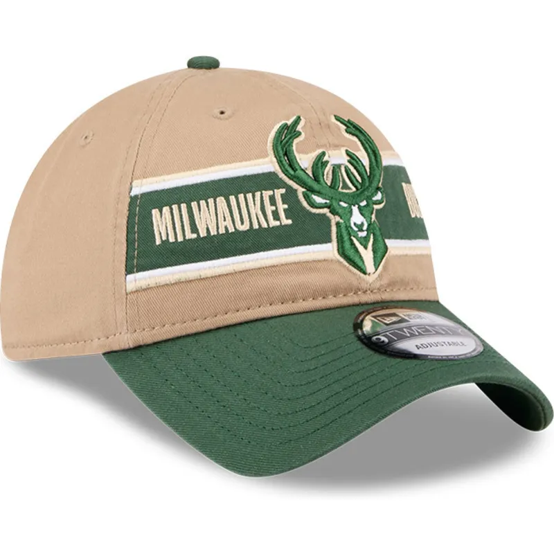 lippikset-kaareva-ruskea-saadettava-nauha-9twenty-draft-2024-milwaukee-bucks-nba-new-era