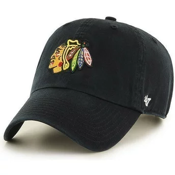 47 Brand Curved Brim Chicago Blackhawks NHL Clean Up Black Cap