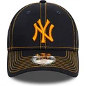 new-era-curved-brim-youth-orange-logo-9forty-stitch-new-york-yankees-mlb-navy-blue-adjustable-cap