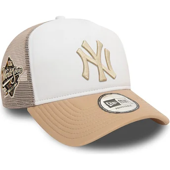 New Era A Frame World Series New York Yankees MLB White and Beige Trucker Hat