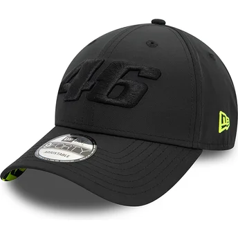 New Era Curved Brim Black Logo 9FORTY Geo Undervisor Print Valentino Rossi VR46 MotoGP Black Adjustable Cap