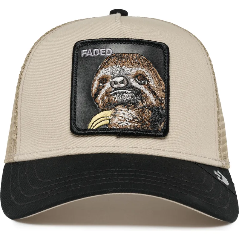 lippikset-kaareva-rekka-beige-snapback-the-faded-sloth-eco-brutalism-the-farm-goorin-bros