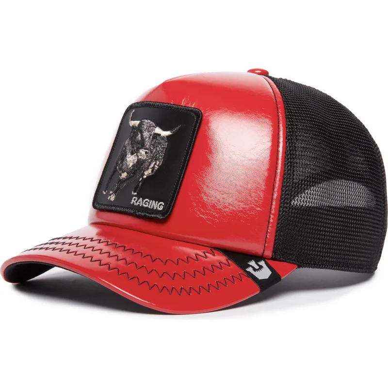 lippikset-kaareva-rekka-punainen-snapback-raging-pamplona-puff-patent-the-farm-goorin-bros