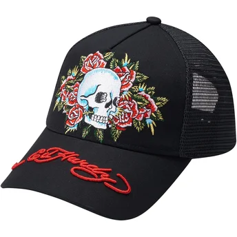 Ed Hardy Skull Rose Black Trucker Hat