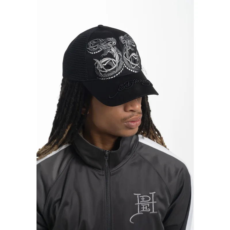 lippikset-kaareva-rekka-musta-snapback-duo-black-snake-ed-hardy