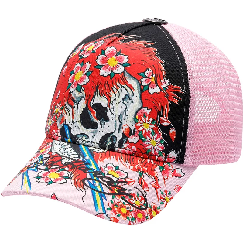 lippikset-kaareva-rekka-vaaleanpunainen-snapback-ghost-ed-hardy