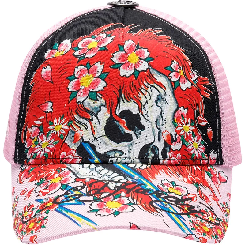 lippikset-kaareva-rekka-vaaleanpunainen-snapback-ghost-ed-hardy
