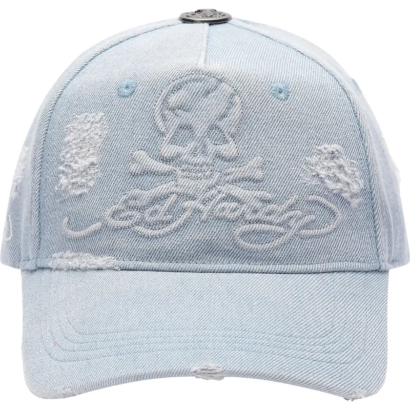 lippikset-kaareva-sininen-saadettava-nauha-denim-embossed-skull-ed-hardy