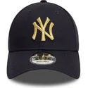 new-era-curved-brim-golden-logo-9forty-metallic-new-york-yankees-mlb-navy-blue-adjustable-cap