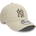 new-era-curved-brim-black-logo-9forty-team-outline-new-york-yankees-mlb-beige-adjustable-cap