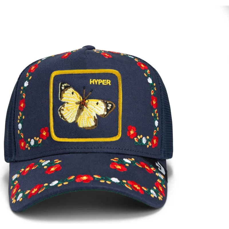 lippikset-kaareva-rekka-laivastonsininen-snapback-goorin-bros-butterfly-hyper-active-flora-fauna-the-farm-navy-blue-hat-the-farm