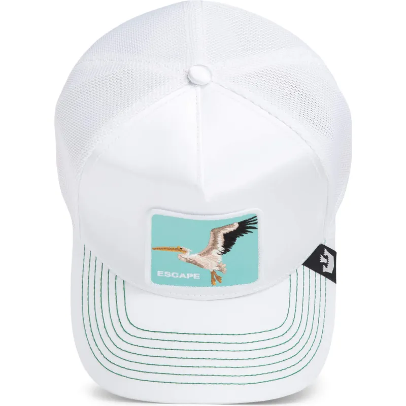 lippikset-kaareva-rekka-valkoinen-snapback-goorin-bros-pelican-bird-escape-not-into-yoga-great-escape-the-farm-white-hat-the-far