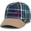 cap-kaareva-multicolor-snapback-goorin-bros-curved-brim-hardly-working-papa-cap-madras-the-farm-navy-blue-and-brown-cap-the-farm