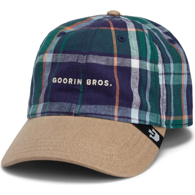 cap-kaareva-multicolor-snapback-goorin-bros-curved-brim-hardly-working-papa-cap-madras-the-farm-navy-blue-and-brown-cap-the-farm