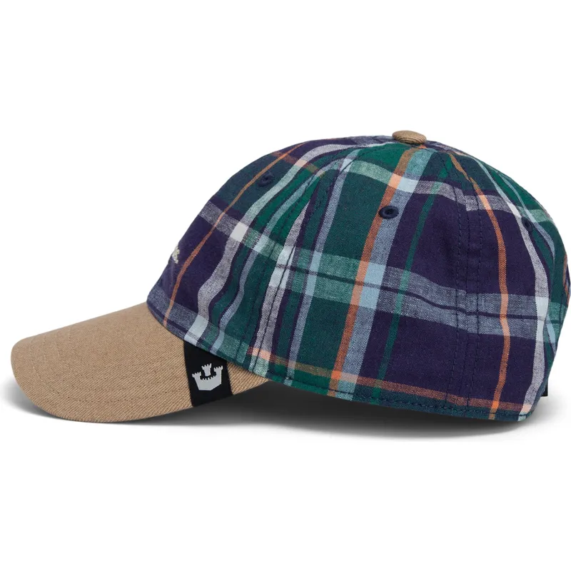 cap-kaareva-multicolor-snapback-goorin-bros-curved-brim-hardly-working-papa-cap-madras-the-farm-navy-blue-and-brown-cap-the-farm