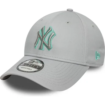 New Era Curved Brim Grey Logo 9FORTY Team Outline New York Yankees MLB Grey Adjustable Cap