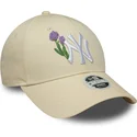 new-era-curved-brim-women-9forty-beaded-new-york-yankees-mlb-beige-adjustable-cap