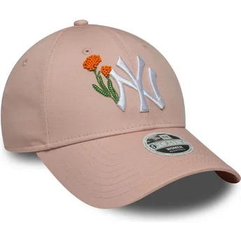 New Era Curved Brim Women 9FORTY Beaded New York Yankees MLB Pink Adjustable Cap