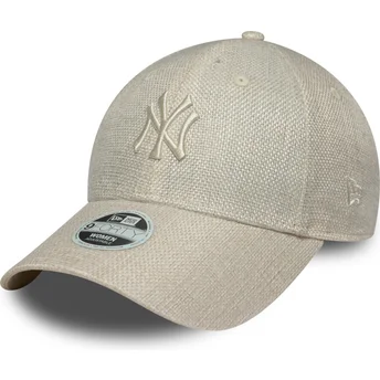 New Era Curved Brim Women 9FORTY Woven New York Yankees MLB Beige Adjustable Cap