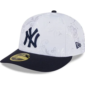New Era Flat Brim 59FIFTY Day Low Profile New York Yankees MLB Navy Blue and White Fitted Cap