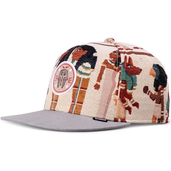 Djinns Flat Brim Tutanch Linen Beige and Grey Snapback Cap