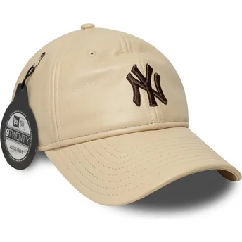 Lippikset kaareva beige säädettävä nauha marrón 9TWENTY Leather New York Yankees MLB New Era