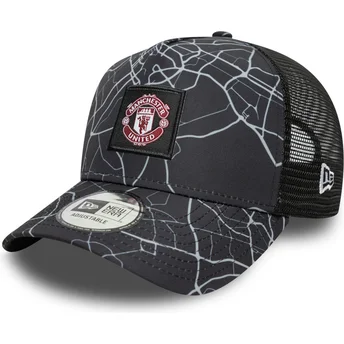Lippikset kaareva rekka musta snapback A Frame All Over Print Manchester United Football Club Premier League New Era