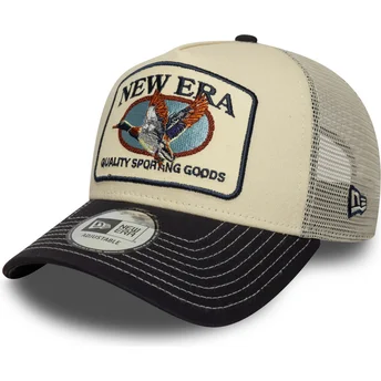 New Era Duck A Frame Animal Patch Beige and Navy Blue Trucker Hat