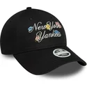 lippikset-kaareva-musta-saadettava-nauha-9forty-floral-script-new-york-yankees-mlb-new-era