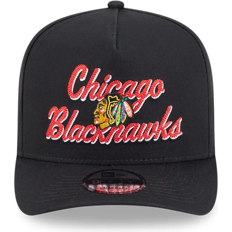 lippikset-kaareva-musta-snapback-9fifty-a-frame-chainstitch-chicago-blackhawks-nhl-new-era